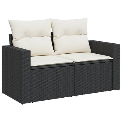 11-tlg. Garten-Sofagarnitur mit Kissen Schwarz Poly Rattan