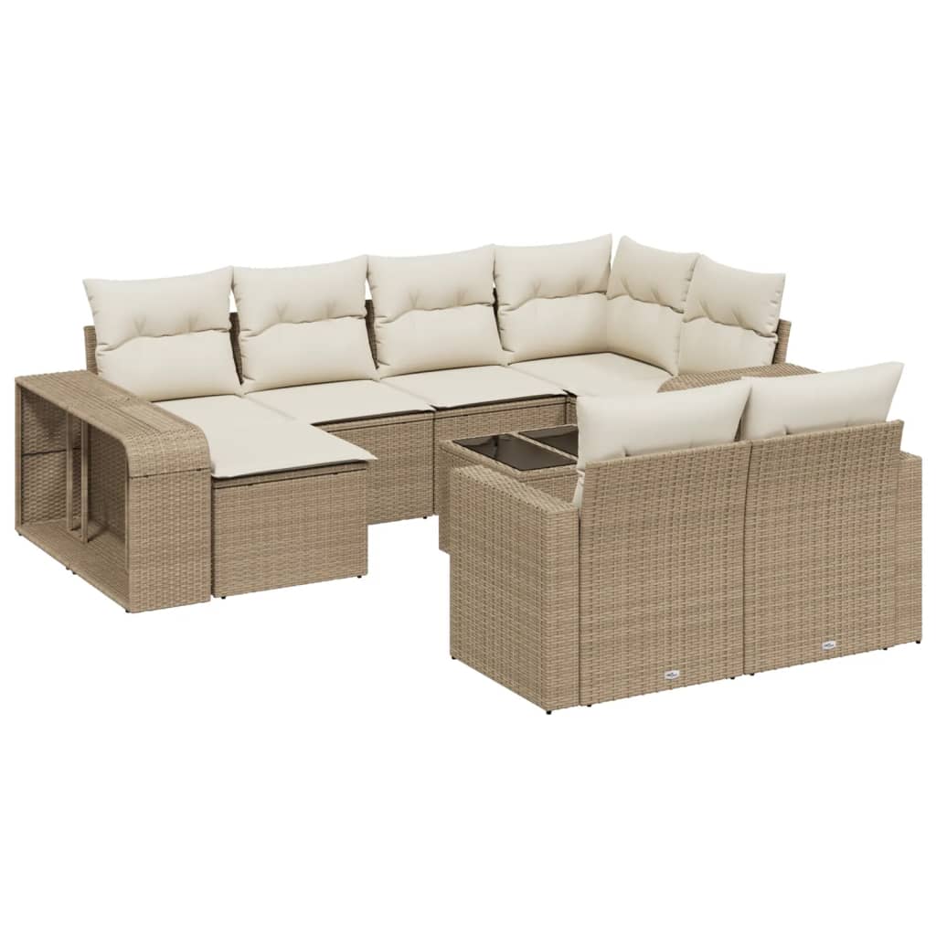 11-tlg. Garten-Sofagarnitur mit Kissen Beige Poly Rattan