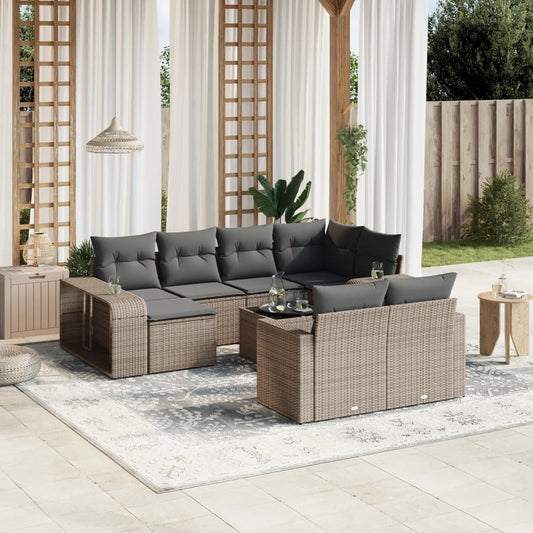 11-tlg. Garten-Sofagarnitur mit Kissen Grau Poly Rattan