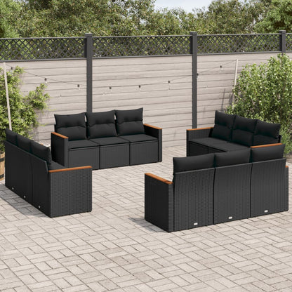 12-tlg. Garten-Sofagarnitur mit Kissen Schwarz Poly Rattan