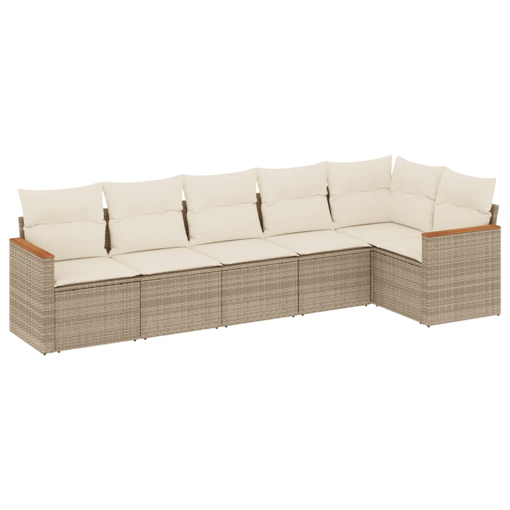 6-tlg. Garten-Sofagarnitur mit Kissen Beige Poly Rattan