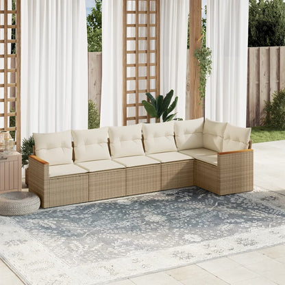 6-tlg. Garten-Sofagarnitur mit Kissen Beige Poly Rattan