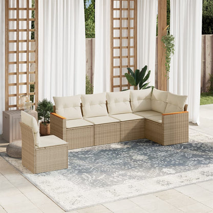 6-tlg. Garten-Sofagarnitur mit Kissen Beige Poly Rattan