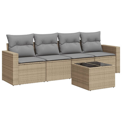 5-tlg. Garten-Sofagarnitur mit Kissen Beige Poly Rattan