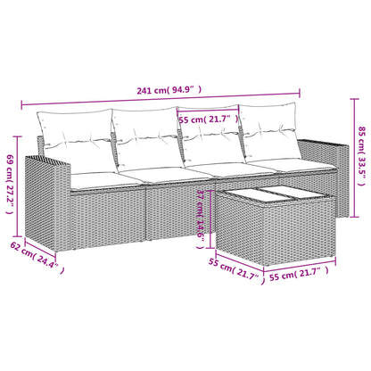 5-tlg. Garten-Sofagarnitur mit Kissen Grau Poly Rattan