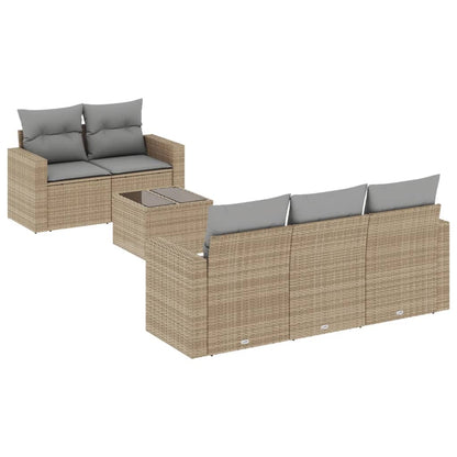 6-tlg. Garten-Sofagarnitur mit Kissen Beige Poly Rattan