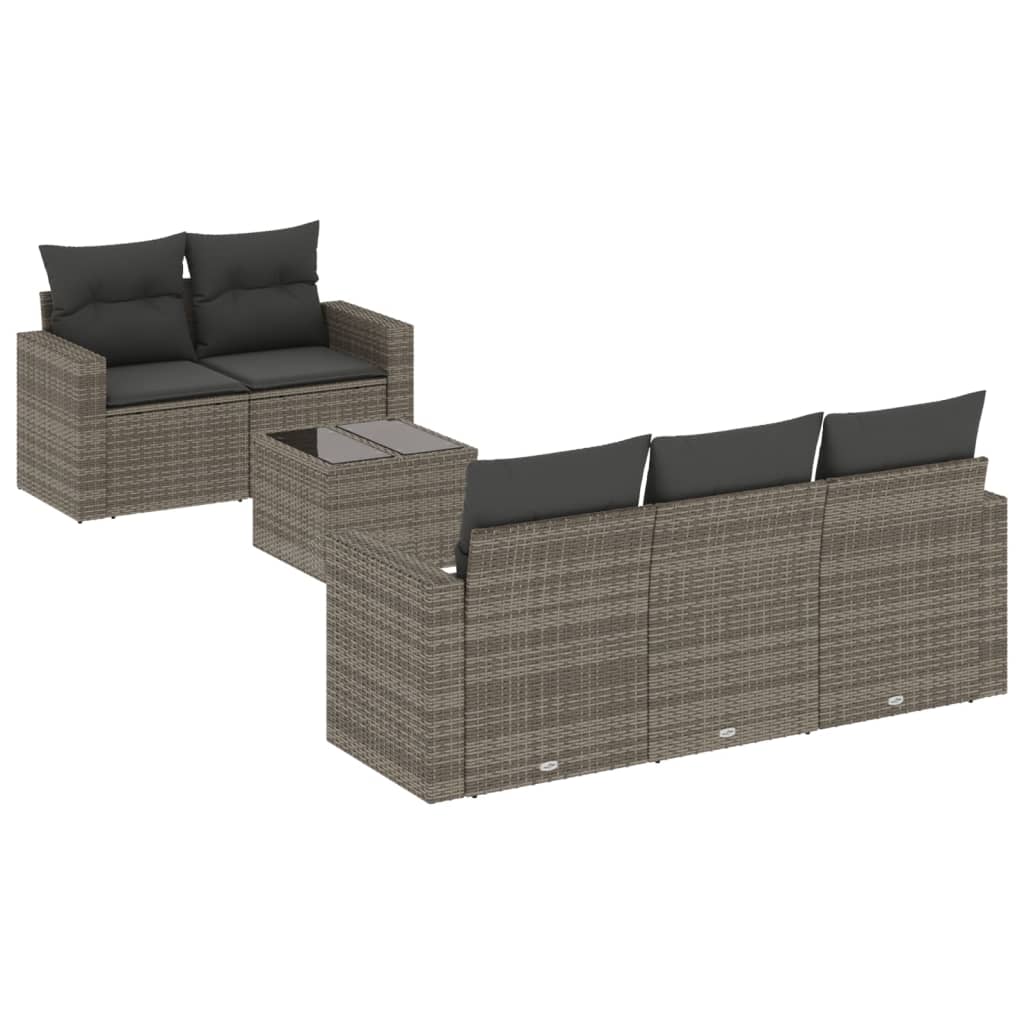 6-tlg. Garten-Sofagarnitur mit Kissen Grau Poly Rattan