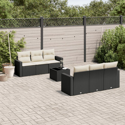 7-tlg. Garten-Sofagarnitur mit Kissen Schwarz Poly Rattan