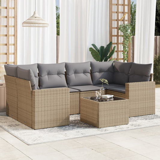 7-tlg. Garten-Sofagarnitur mit Kissen Beige Poly Rattan