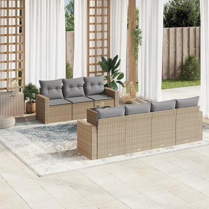 8-tlg. Garten-Sofagarnitur mit Kissen Beige Poly Rattan