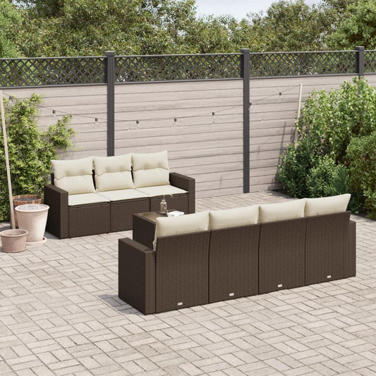 8-tlg. Garten-Sofagarnitur mit Kissen Braun Poly Rattan