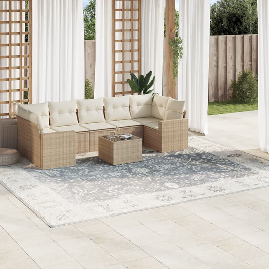 8-tlg. Garten-Sofagarnitur mit Kissen Beige Poly Rattan