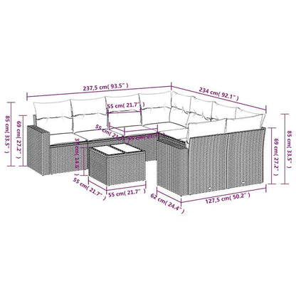 9-tlg. Garten-Sofagarnitur mit Kissen Schwarz Poly Rattan