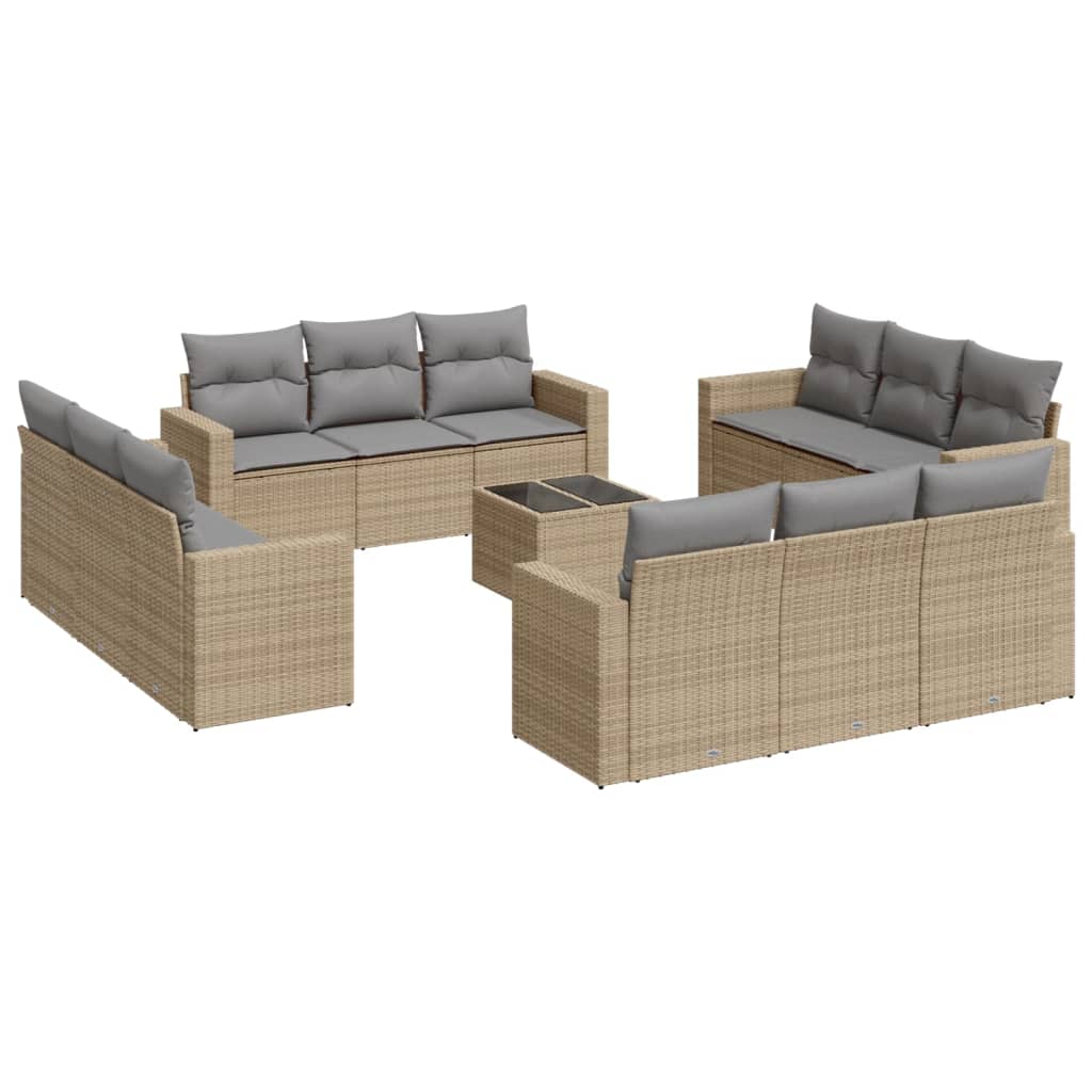 13-tlg. Garten-Sofagarnitur mit Kissen Beige Poly Rattan