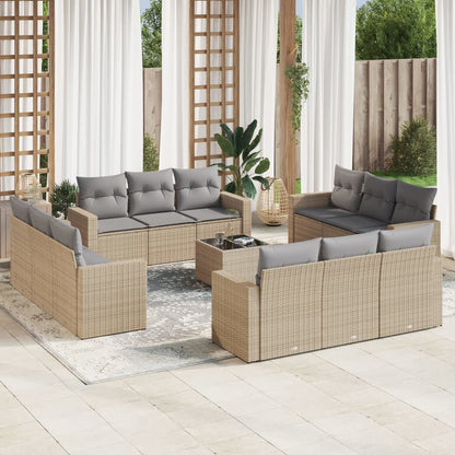 13-tlg. Garten-Sofagarnitur mit Kissen Beige Poly Rattan