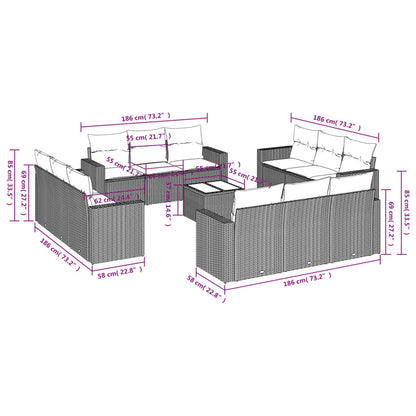 13-tlg. Garten-Sofagarnitur mit Kissen Braun Poly Rattan