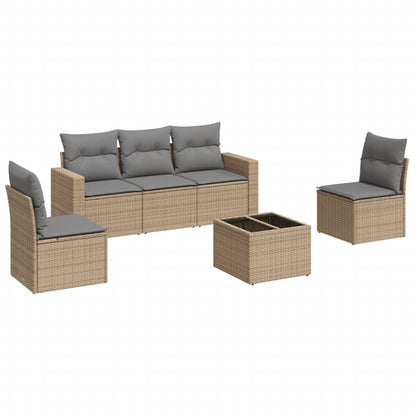 6-tlg. Garten-Sofagarnitur mit Kissen Beige Poly Rattan