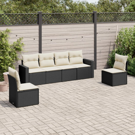 6-tlg. Garten-Sofagarnitur mit Kissen Schwarz Poly Rattan