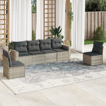 6-tlg. Garten-Sofagarnitur mit Kissen Hellgrau Poly Rattan