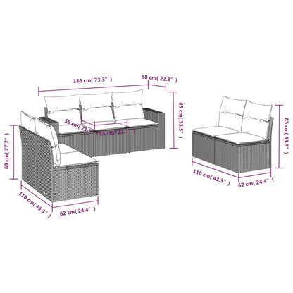 7-tlg. Garten-Sofagarnitur mit Kissen Braun Poly Rattan