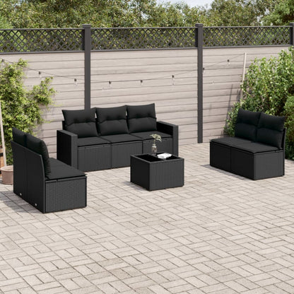 8-tlg. Garten-Sofagarnitur mit Kissen Schwarz Poly Rattan