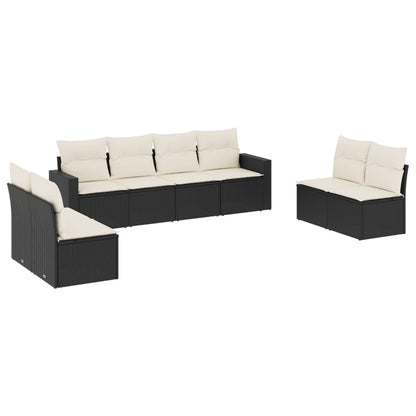 8-tlg. Garten-Sofagarnitur mit Kissen Schwarz Poly Rattan