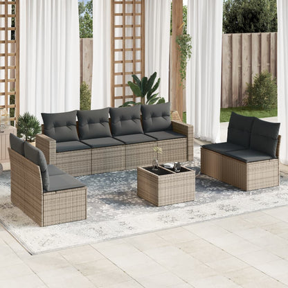 9-tlg. Garten-Sofagarnitur mit Kissen Grau Poly Rattan