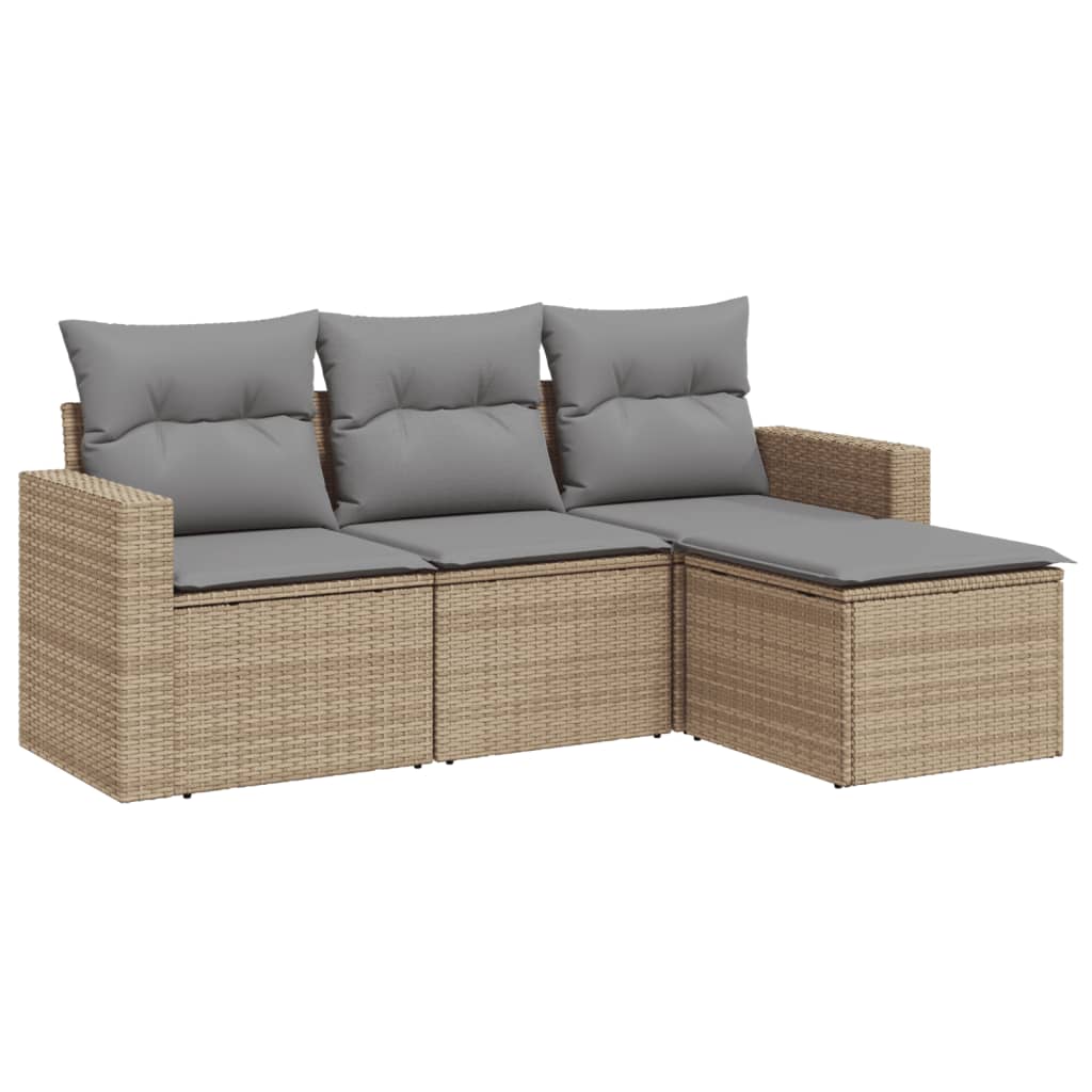 4-tlg. Garten-Sofagarnitur mit Kissen Beige Poly Rattan