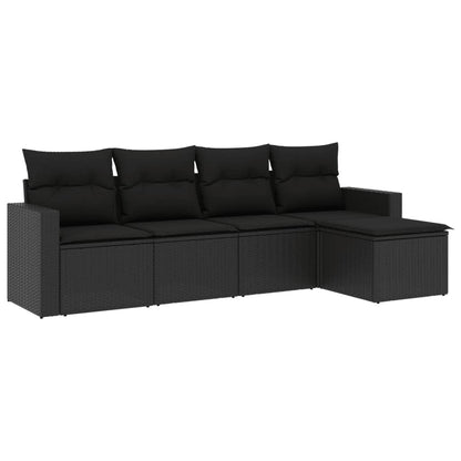 5-tlg. Garten-Sofagarnitur mit Kissen Schwarz Poly Rattan