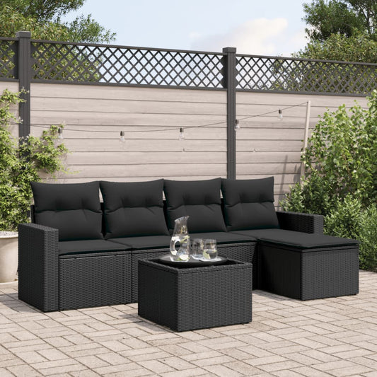 6-tlg. Garten-Sofagarnitur mit Kissen Schwarz Poly Rattan