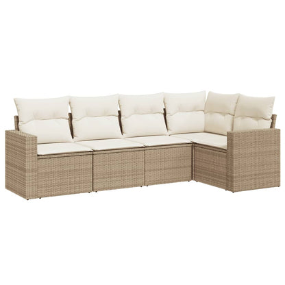 5-tlg. Garten-Sofagarnitur mit Kissen Beige Poly Rattan