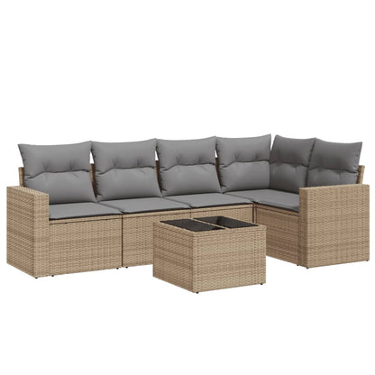 6-tlg. Garten-Sofagarnitur mit Kissen Beige Poly Rattan