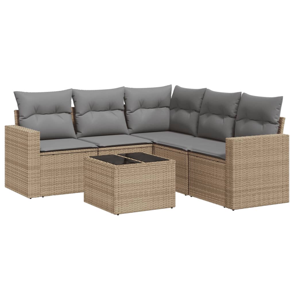 6-tlg. Garten-Sofagarnitur mit Kissen Beige Poly Rattan