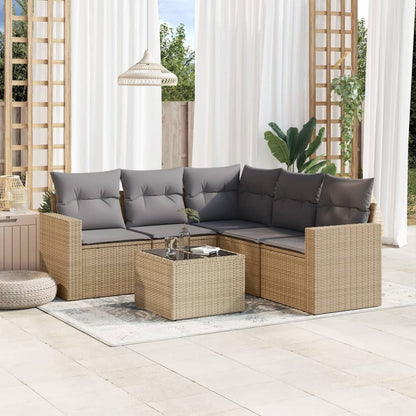 6-tlg. Garten-Sofagarnitur mit Kissen Beige Poly Rattan