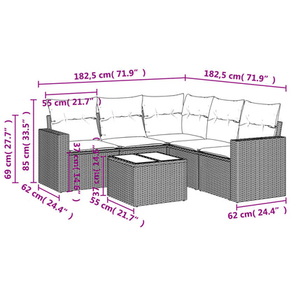 6-tlg. Garten-Sofagarnitur mit Kissen Braun Poly Rattan