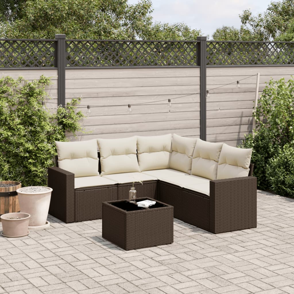 6-tlg. Garten-Sofagarnitur mit Kissen Braun Poly Rattan