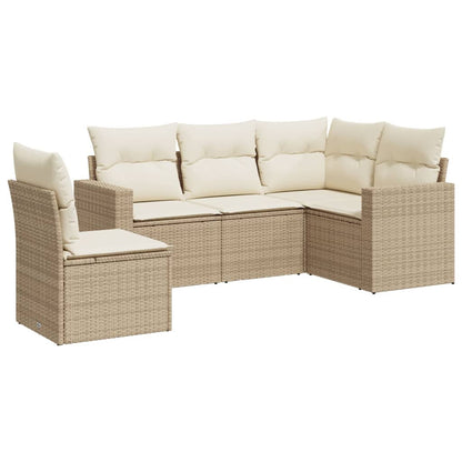 5-tlg. Garten-Sofagarnitur mit Kissen Beige Poly Rattan