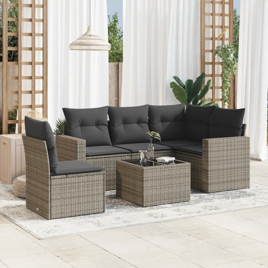 6-tlg. Garten-Sofagarnitur mit Kissen Grau Poly Rattan