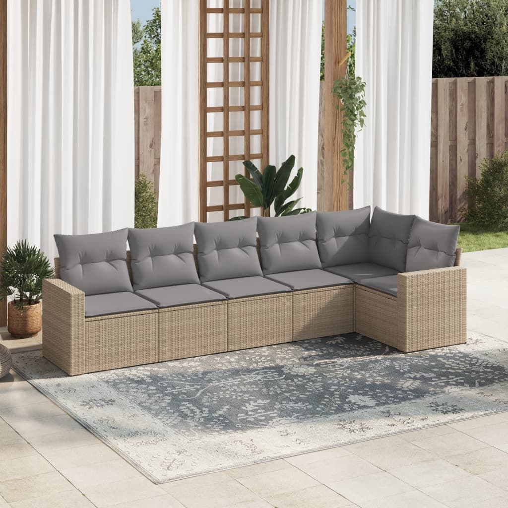 6-tlg. Garten-Sofagarnitur mit Kissen Beige Poly Rattan