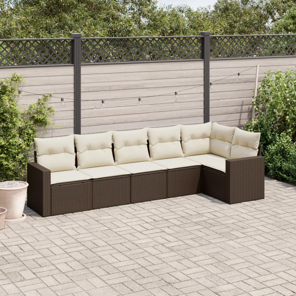 6-tlg. Garten-Sofagarnitur mit Kissen Braun Poly Rattan