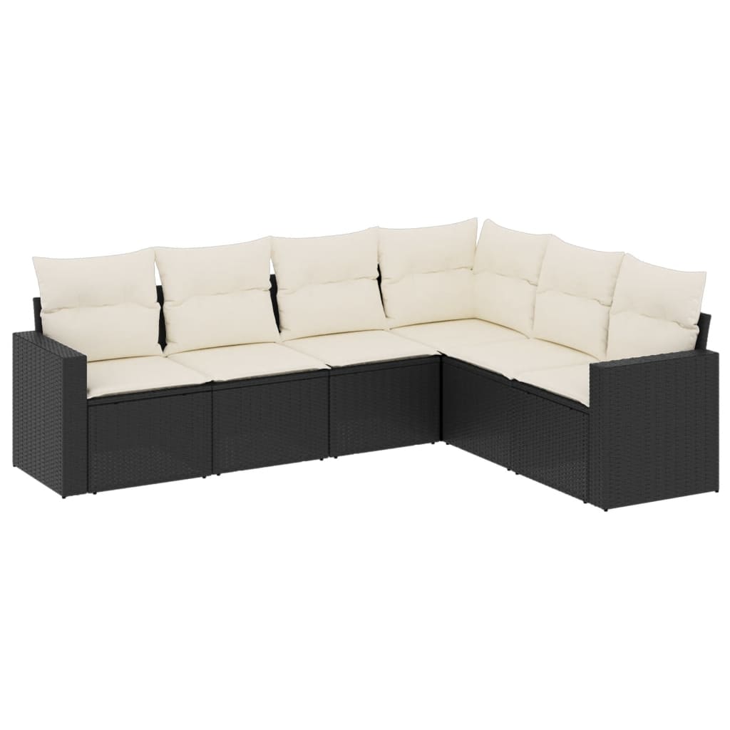 6-tlg. Garten-Sofagarnitur mit Kissen Schwarz Poly Rattan