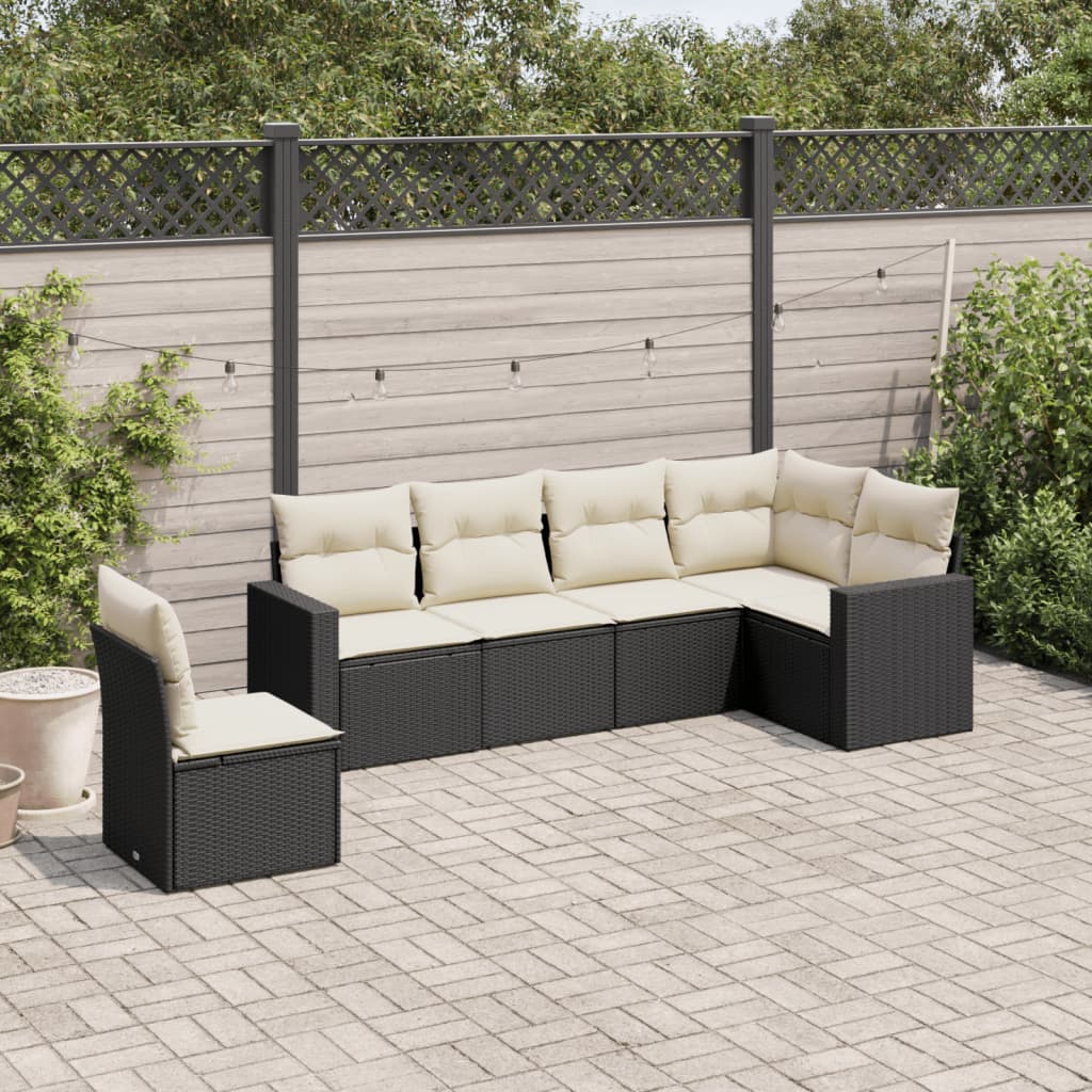 6-tlg. Garten-Sofagarnitur mit Kissen Schwarz Poly Rattan