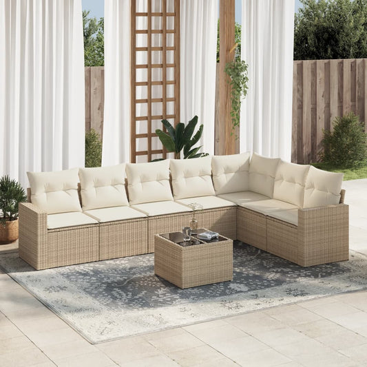 8-tlg. Garten-Sofagarnitur mit Kissen Beige Poly Rattan