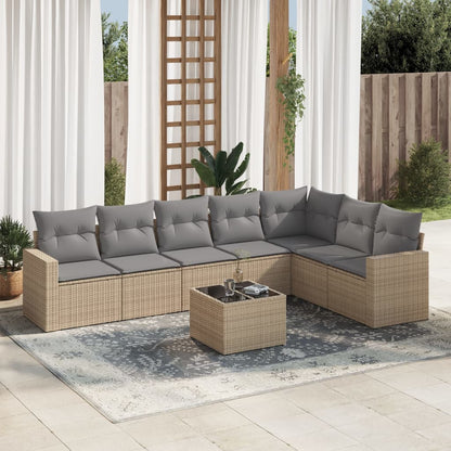 8-tlg. Garten-Sofagarnitur mit Kissen Beige Poly Rattan