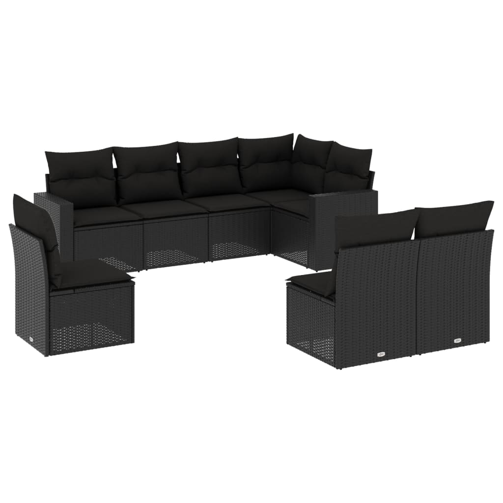 8-tlg. Garten-Sofagarnitur mit Kissen Schwarz Poly Rattan