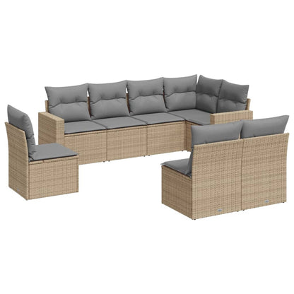 8-tlg. Garten-Sofagarnitur mit Kissen Beige Poly Rattan