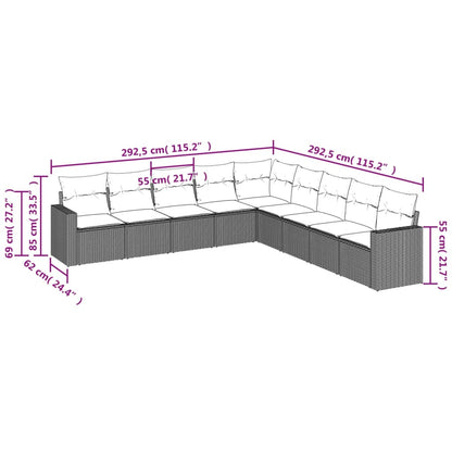 9-tlg. Garten-Sofagarnitur mit Kissen Hellgrau Poly Rattan