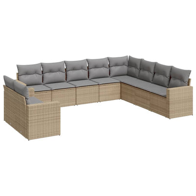 10-tlg. Garten-Sofagarnitur mit Kissen Beige Poly Rattan