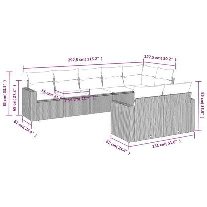 8-tlg. Garten-Sofagarnitur mit Kissen Schwarz Poly Rattan