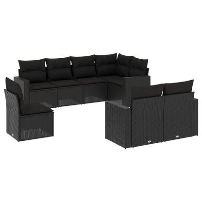 8-tlg. Garten-Sofagarnitur mit Kissen Schwarz Poly Rattan